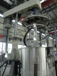 Platform-mounted dual shaft vacuum mixing reactor for wall putty production line with stainless steel construction